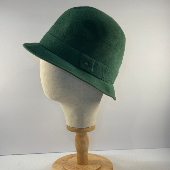 Barbisio Italy Fedora Size 7 1/8 Vintage Fur Felt Green Hat  Made in Italy 1950s - Picture 2 of 8